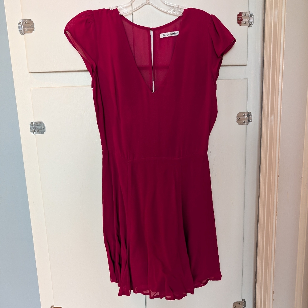 Reformation Mini Dress in Deep Berry Red